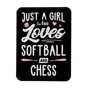 nur ein Mädchen, das Softball und Schachgeschenke Magnet