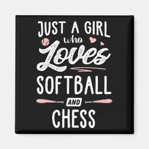 Nur ein Mädchen, das Softball und Schachgeschenke Magnet
