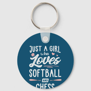 Nur ein Mädchen, das Softball und Schachgeschenke Schlüsselanhänger