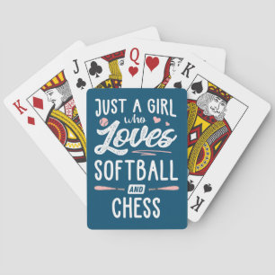 Nur ein Mädchen, das Softball und Schachgeschenke Spielkarten