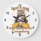 Nur ein Mädchen, das überall Bücher bringt Große Wanduhr (Vorderseite)