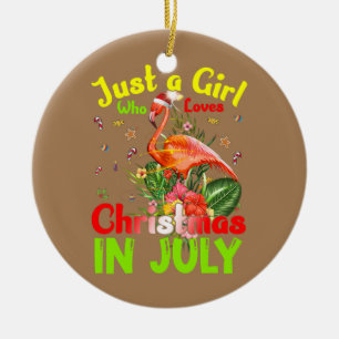 Nur ein Mädchen, das Weihnachten im Juli Flamingo Keramik Ornament