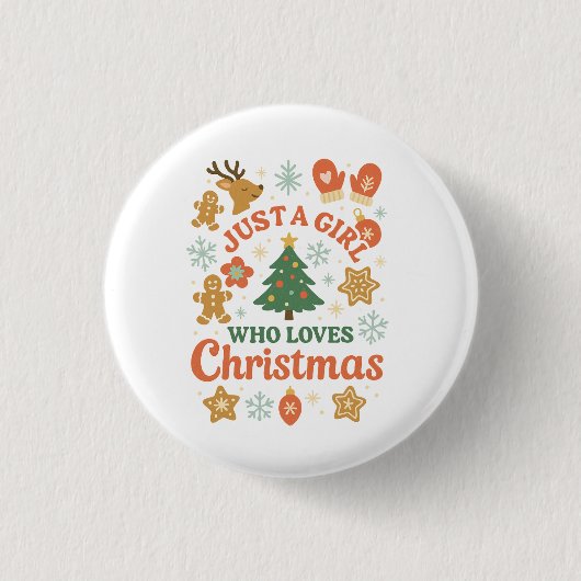Nur ein Mädchen, das Weihnachten Retro liebt  Button (Vorderseite)