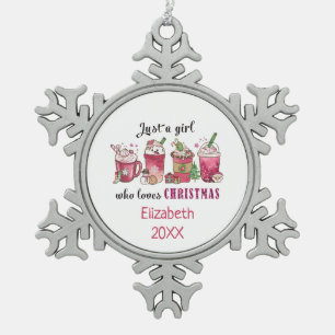 Nur ein Mädchen, das Weihnachtskaffee lustig trend Schneeflocken Zinn-Ornament