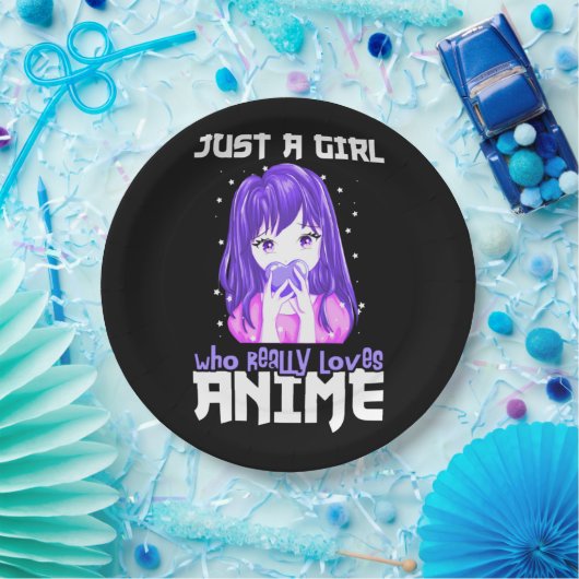 Nur ein Mädchen, das wirklich Anime im Lila Liebe Pappteller (Party)