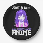Nur ein Mädchen, das wirklich Anime im Lila Liebe Pappteller (Vorderseite)