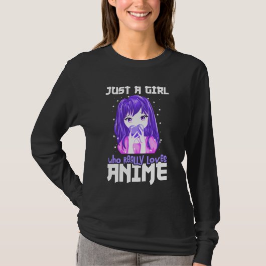 Nur ein Mädchen, das wirklich Anime im Lila Liebe T-Shirt (Vorderseite)