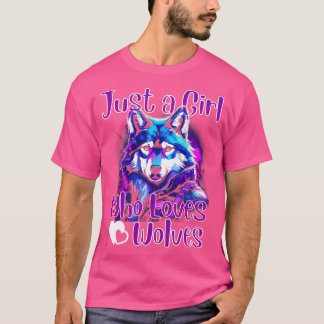 Nur ein Mädchen, das Wölfe Liebe, Niedliche Wolf-L T-Shirt