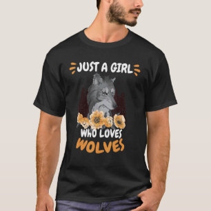 Nur ein Mädchen, das Wölfe Lieben Blumengraue Wolf T-Shirt