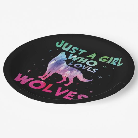 Nur ein Mädchen, das Wölfe Lieben Wasserfarbe Pappteller (Schrägansicht)