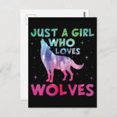 Nur ein Mädchen, das Wölfe Lieben Wasserfarbe Postkarte (Vorne/Hinten)
