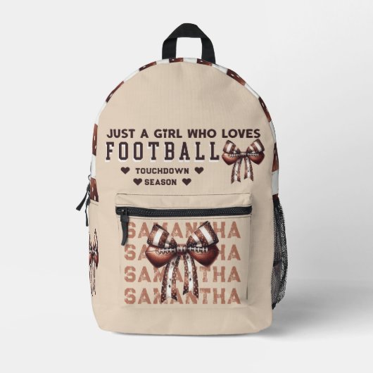 Nur ein Mädchen, die Liebe Fußball-Uni Bow Coquett Bedruckter Rucksack (Vorderseite)
