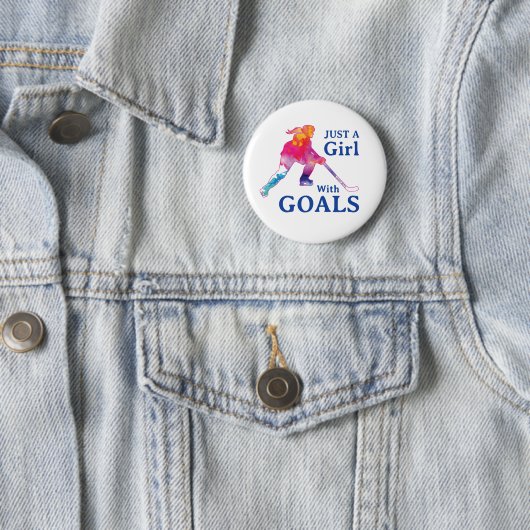 Nur ein Mädchen mit Goals Hockey Wasserfarbe Button (Beispiel)