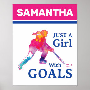Nur ein Mädchen mit Goals Hockey Wasserfarbe Name Poster