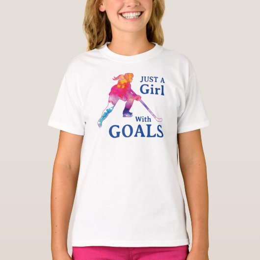 Nur ein Mädchen mit Goals Hockey Wasserfarbe T - S T-Shirt (Vorderseite)