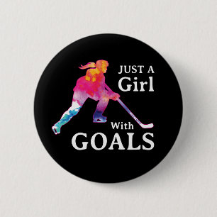 Nur ein Mädchen mit Zielen Hockey Wasserfarbe Knop Button