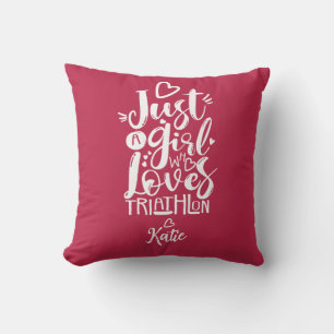 Nur ein Mädchen Triathlon Weiß und Magenta-Typogra Kissen