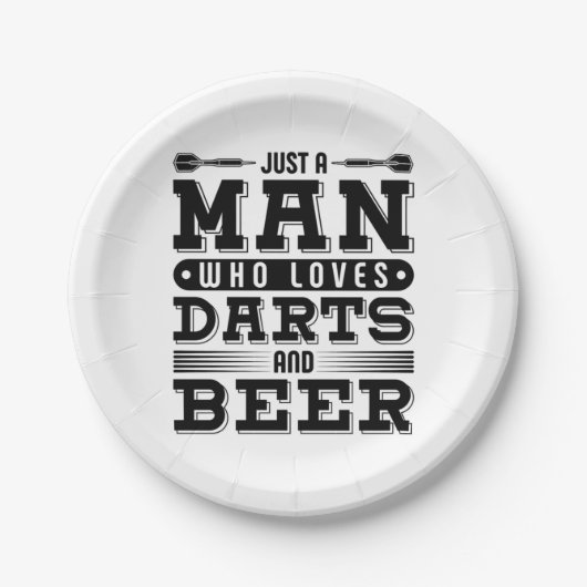 Nur ein Mann, der Darts und Bier Lieben Pappteller (Vorderseite)
