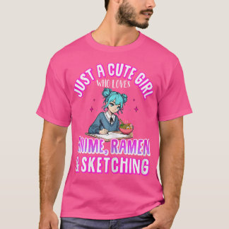 Nur ein Niedliches Mädchen, das anime Sketching un T-Shirt