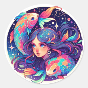 Nur ein Pisces Girl   Horoskop Weihnachten Runder Aufkleber