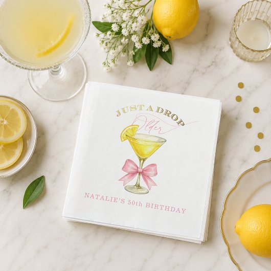 Nur ein Tropfen älter Lemon Drop Pink Bow Geburtst Serviette