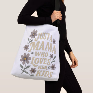 Nur eine Mama, die ihre Kinder Liebe Retro Blumenk Tragetaschen Mit Langen Trägern