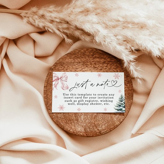 Nur eine Note, Pink Bow Snowflake Baby Dusche Begleitkarte