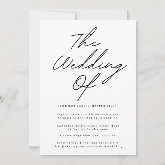 Nur einfaches Schwarzweiß und Weiß, moderner Text Einladung (Vorderseite)