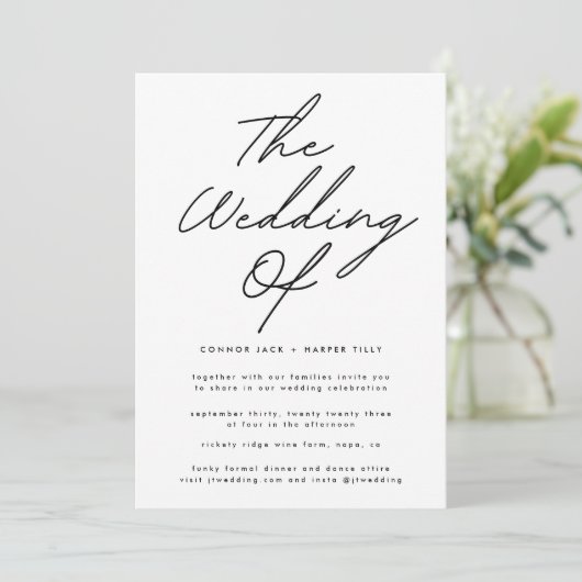 Nur einfaches Schwarzweiß und Weiß, moderner Text Einladung (Stehend Vorderseite)