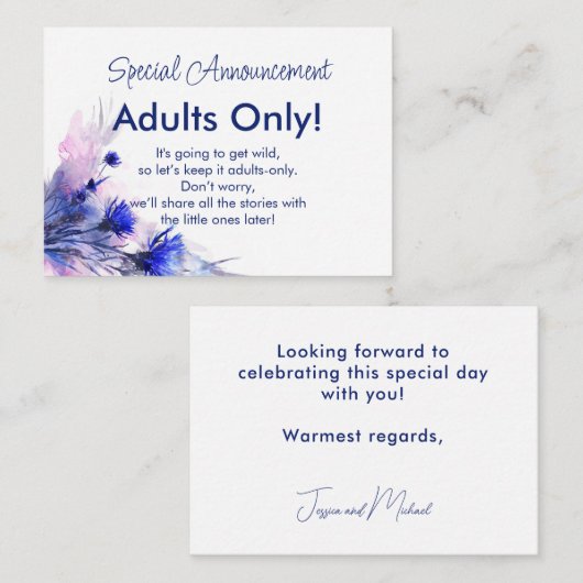 NUR ERWACHSENE Hochzeit Cornflower Reverie Begleitkarte (Vorne/Hinten)