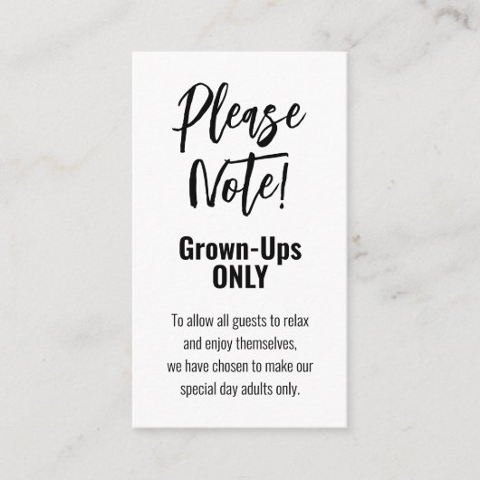 Nur Erwachsene 💍 Minimalistisches Elegant Begleitkarte (Vorderseite)