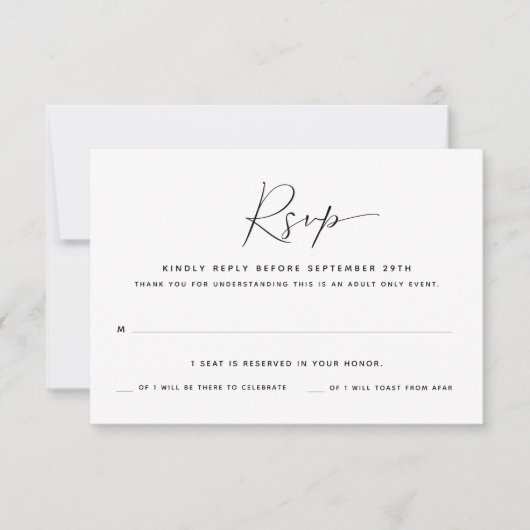 Nur Erwachsene | One Guest Wedding RSVP Card (Vorderseite)