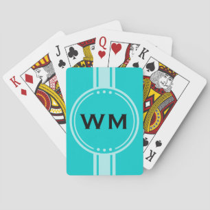 NUR FARBE/KNOPF-FAHNEN-Weiß + Monogramm Spielkarten