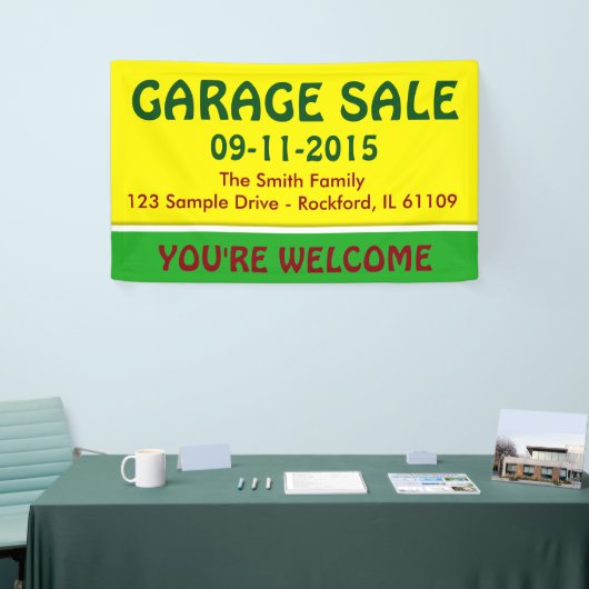 Nur Farbe Zitronengelb und Streifen + Ihre Idee Banner (Messeveranstaltung)