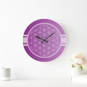 NUR FARBgefälle Pflaume - Blume des Lebens Große Wanduhr (Zuhause)