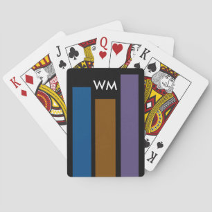 Nur farbige Streifen blaubraune Lila + Monogramm Spielkarten