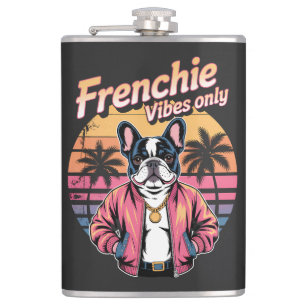 Nur Frenchie Vibes Retro Sonnenuntergang Französis Flachmann