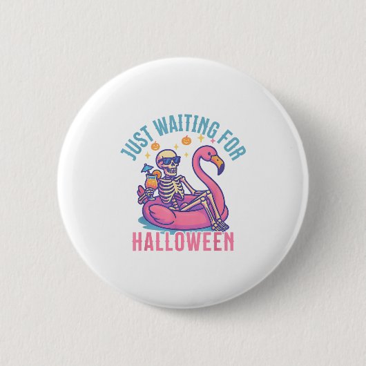 Nur für Halloween Skeleton Flamingo Beach Gewartet Button (Vorderseite)