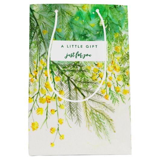 Nur für Sie gelbe Mimosa Aquarellmalerei Mittlere Geschenktüte (Vorderseite)