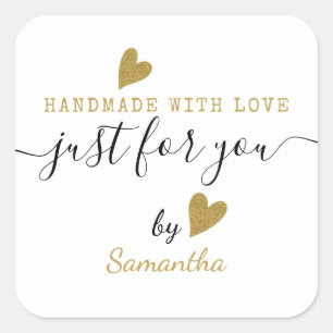 Nur für Sie Gold Glitzer Herz Handgefertigt mit Li Quadratischer Aufkleber