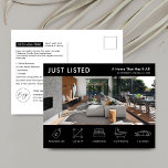 Nur gelistetes Marketing für Immobilien Black Real Postkarte<br><div class="desc">Moderne Just Listed Real Anwesen Marketing Postkarte mit Platz für Ihr Logo, Immobilien-Foto und Immobilien-Details mit Icons. Diese komplett anpassbare schwarz-weiße Eigenschaft für den Verkauf Werbepostkarte bietet ein berufliches Design mit Platz für Ihre benutzerdefinierten Text- und Eigenschaftendetails. Eine einfache Möglichkeit, Ihre Haus- oder Appartementliste zu werben, um Käufer in der...</div>