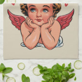 Nur Gewartet für Valentins Retro Baby Cupid Liebe Geschirrtuch (Gefaltet)