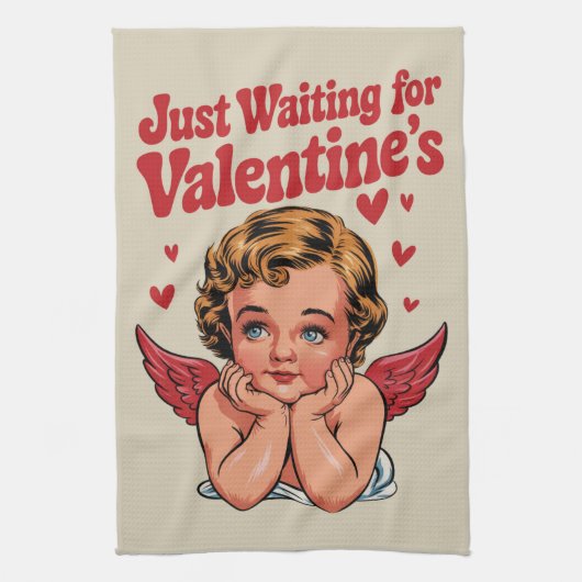Nur Gewartet für Valentins Retro Baby Cupid Liebe Geschirrtuch (Vertikal)