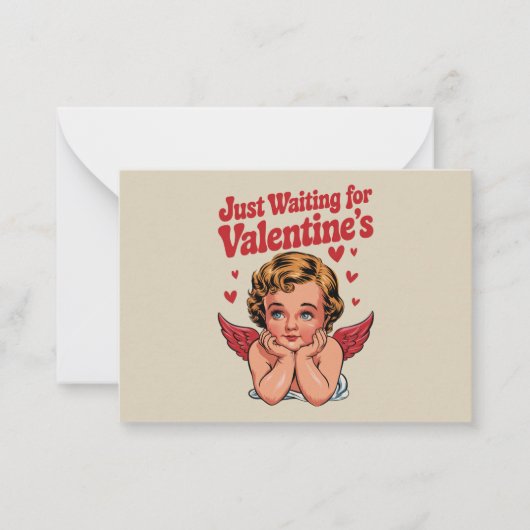 Nur Gewartet für Valentins Retro Baby Cupid Liebe Mitteilungskarte (Vorderseite)