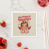Nur Gewartet für Valentins Retro Baby Cupid Liebe Serviette (Beispiel)
