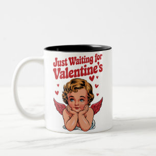 Nur Gewartet für Valentins Retro Baby Cupid Liebe Zweifarbige Tasse