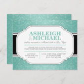 NUR Graue und Aquamarine Damaskus-Hochzeitsstimmun Einladung (Vorne/Hinten)