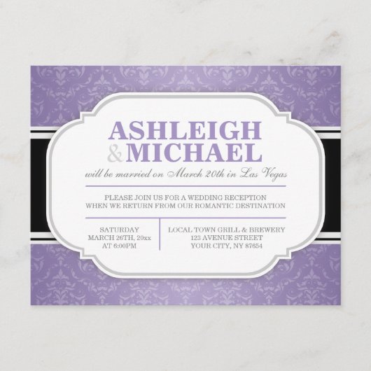 NUR Graue und Lila Damaskus-Hochzeitsstimmung Empf RSVP Karte (Vorderseite)