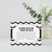 NUR Graue und Schwarz-weiße Zickzack Hochzeitsempf Einladung (Stehend Vorderseite)