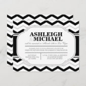 NUR Graue und Schwarz-weiße Zickzack Hochzeitsempf Einladung (Vorne/Hinten)